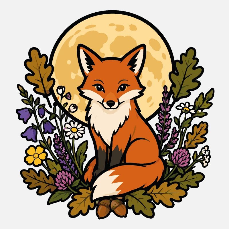 Fox under full flowery moon