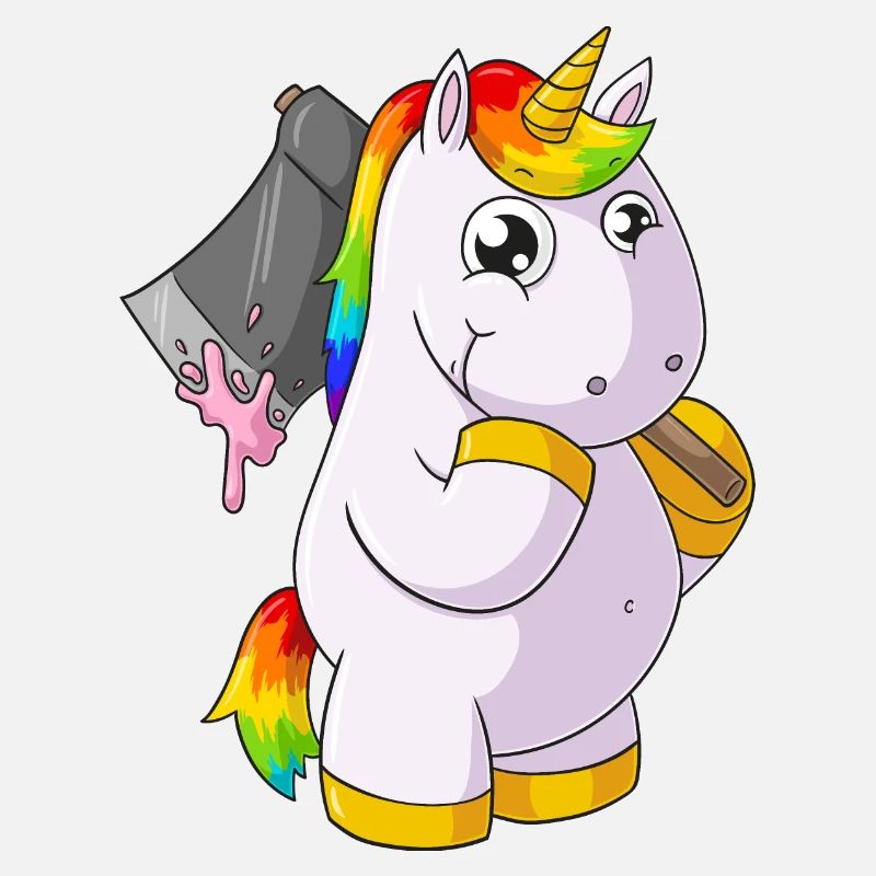 Comic Einhorn mit Axt