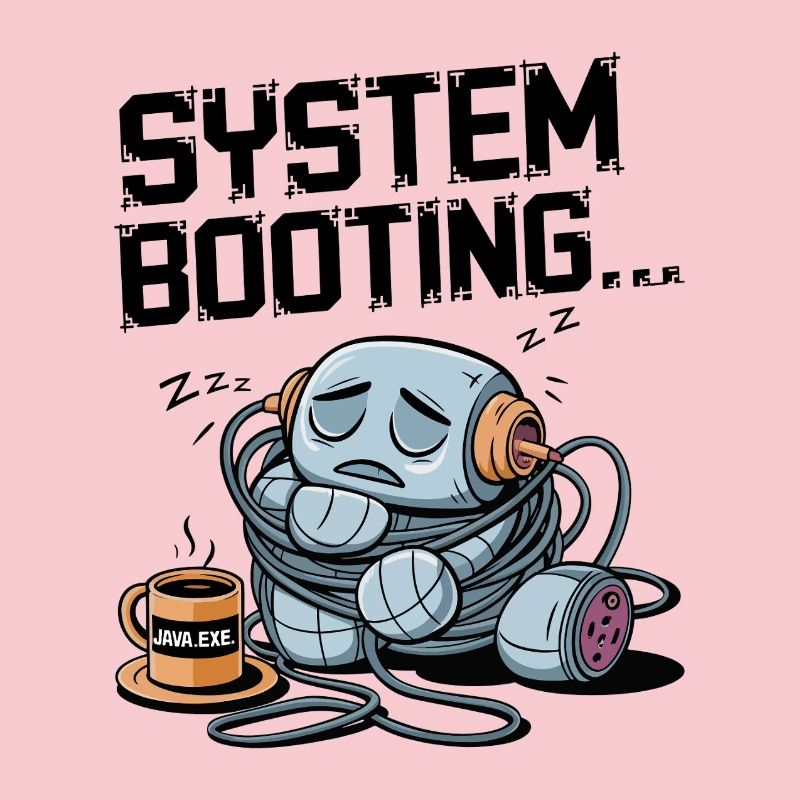 Sleepy Robot Booting avec du café Java.exe - Drôle