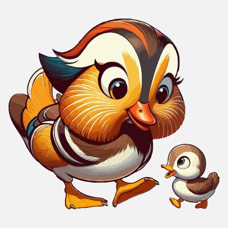 Mandarin duck with young
