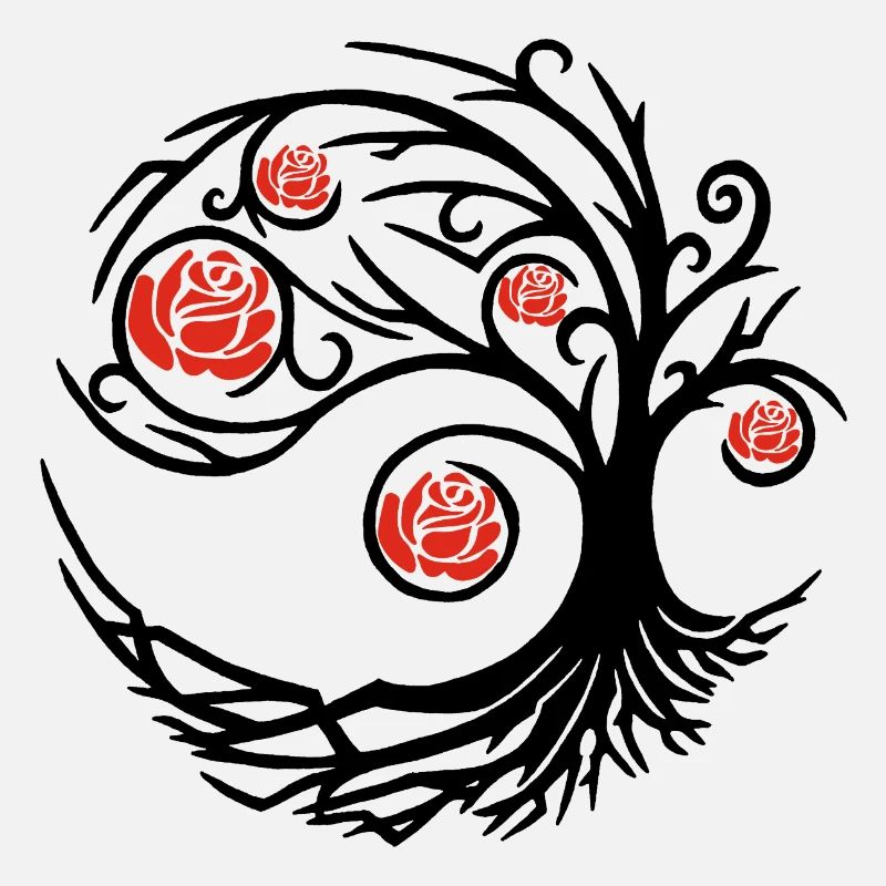 Stylized Black Tree and Red Roses