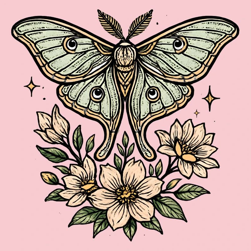 Papillon de nuit avec bouquet de fleurs