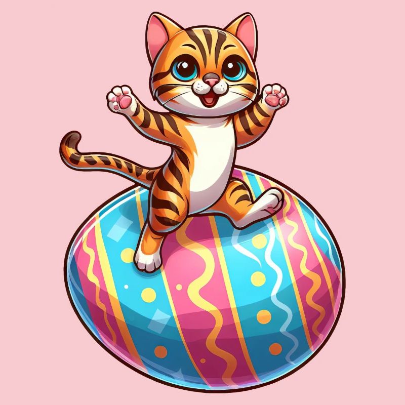 Dancing Bengal cat on easter egg