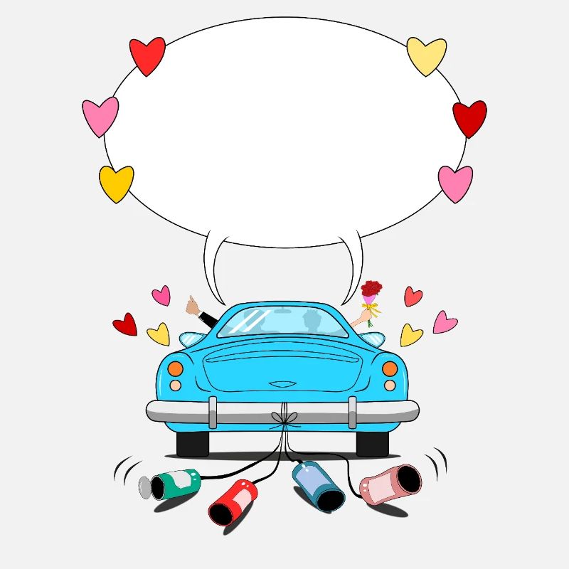 Wedding car with speech bubble in blue