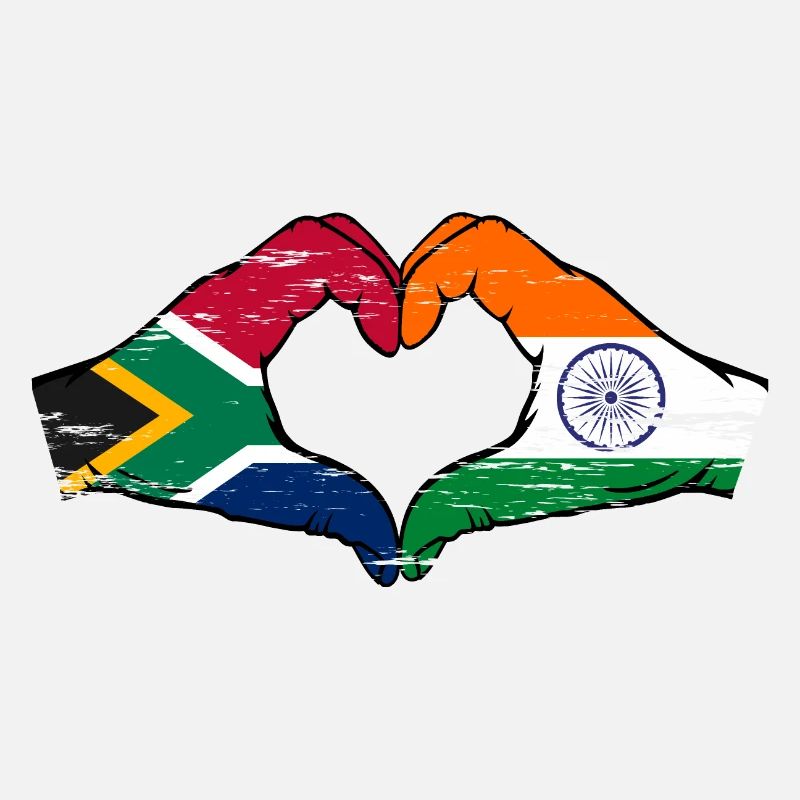Afrique du Sud Inde Drapeau Mains Coeur Forme Utilisé