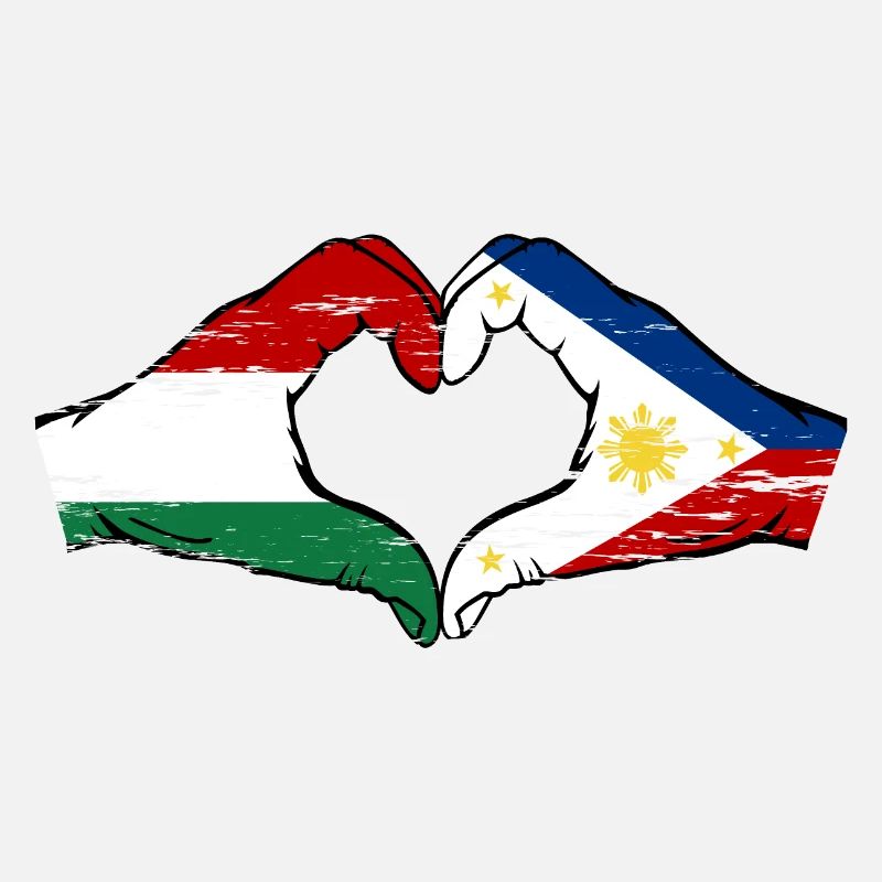 Hongrie Philippines Drapeau Mains Coeur Forme Utilisé