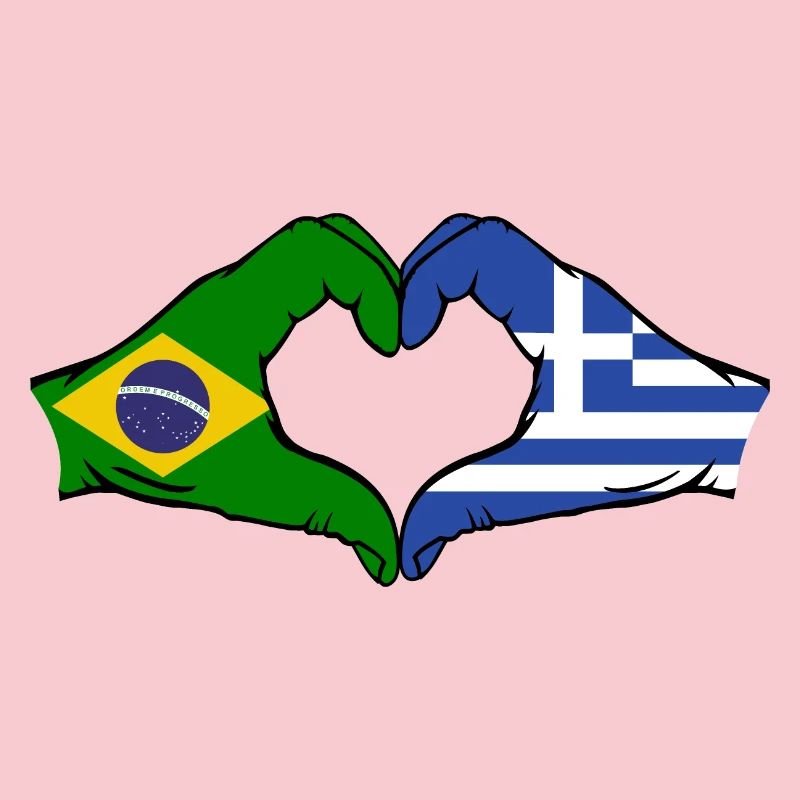 Brésil Grèce Drapeau Mains Coeur Forme