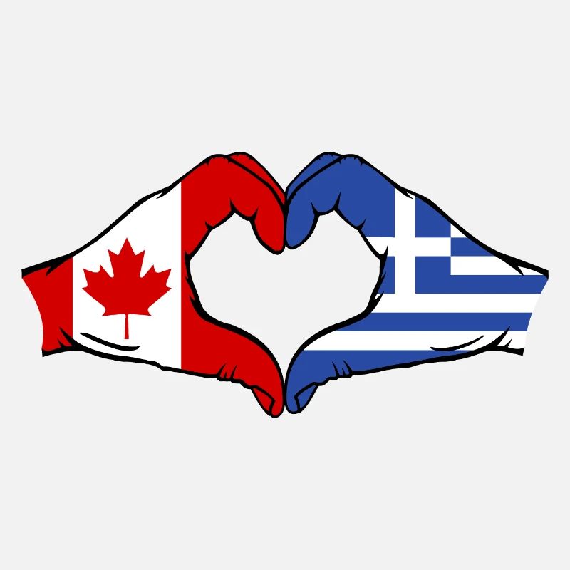 Mains de drapeau du Canada Grèce en forme de coeur