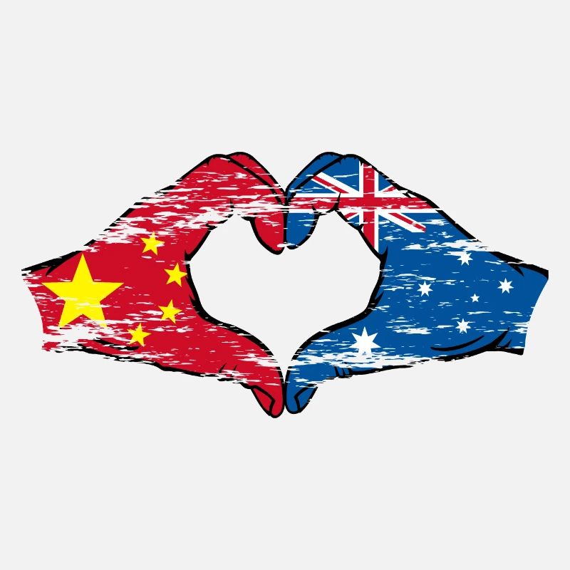 Drapeau de la Chine et de l’Australie en forme de cœur utilisé