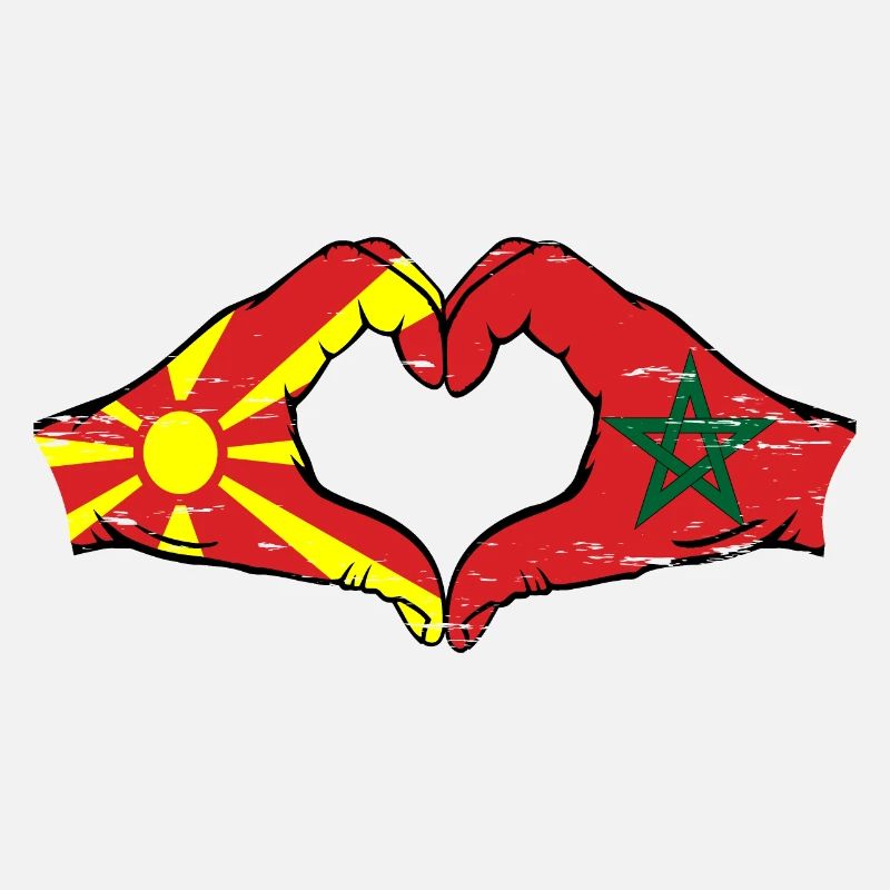 Macédoine Maroc drapeau mains forme de coeur utilisé