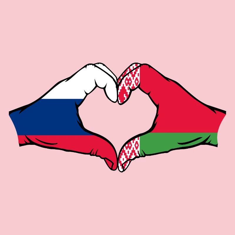 Russie Biélorussie Drapeau Mains Coeur Forme