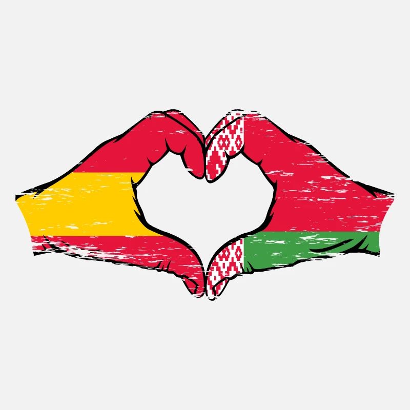 Espagne Biélorussie drapeau mains coeur utilisé
