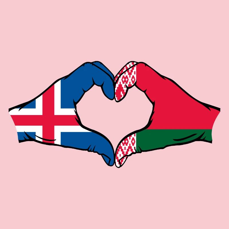 Islande Biélorussie Drapeau Mains Coeur Forme