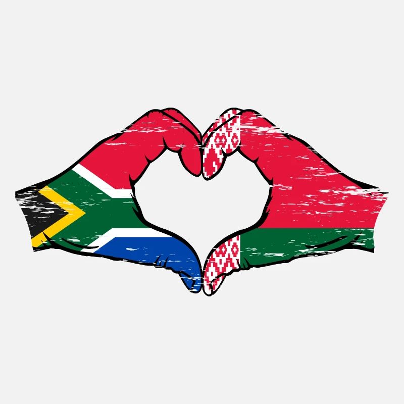 Afrique du Sud Biélorussie drapeau mains forme de coeur utilisé