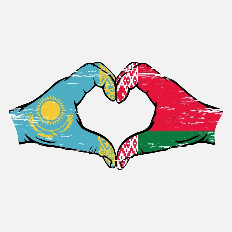 Kazakhstan Biélorussie drapeau mains forme de coeur utilisé