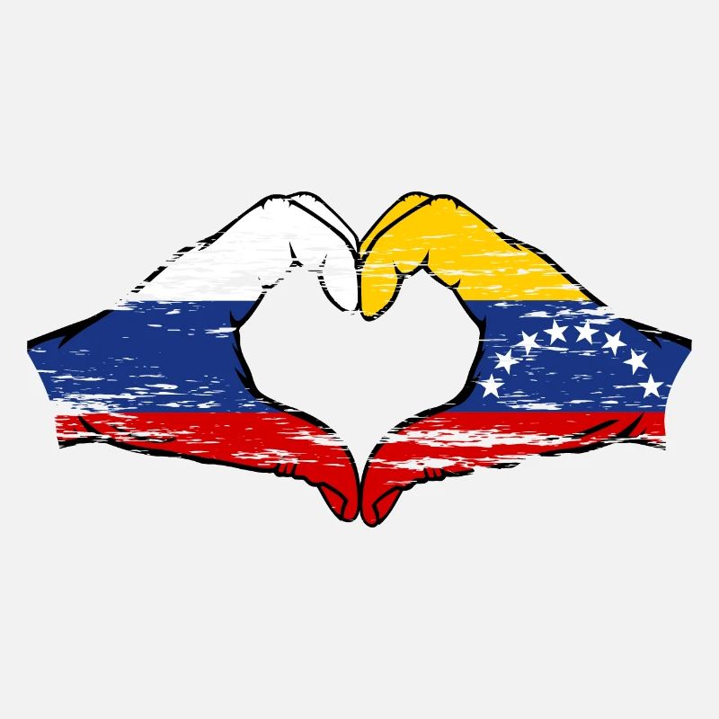 Russie Venezuela drapeau mains forme de coeur utilisé