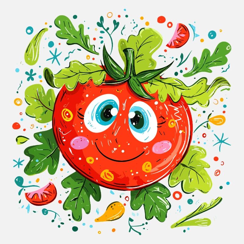 Cheerful tomato in green pattern