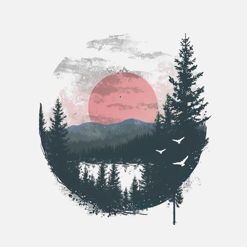 Red moon over mystical forest