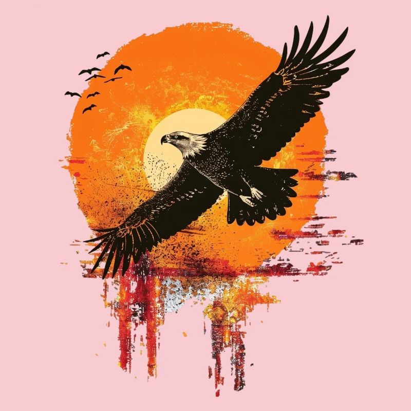 Flying eagle in sunset