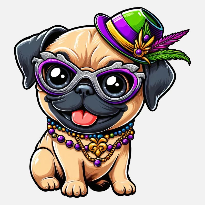 Mardi Gras Pug Comic Style