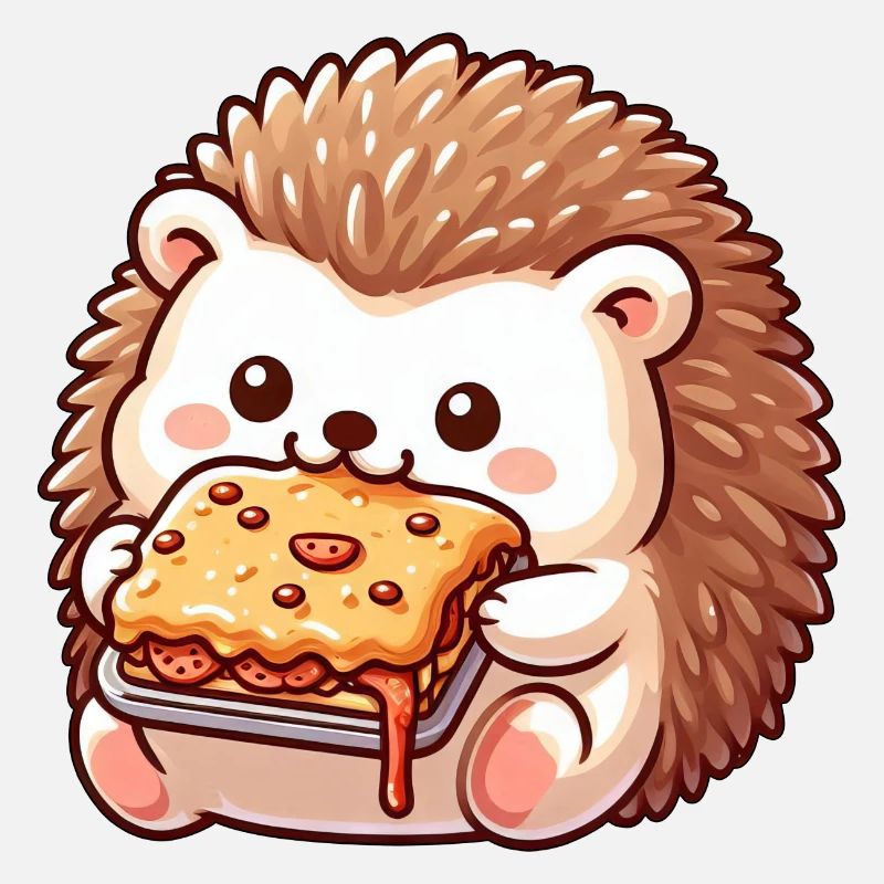 Hérisson mignon mangeant des lasagnes cuisine italienne