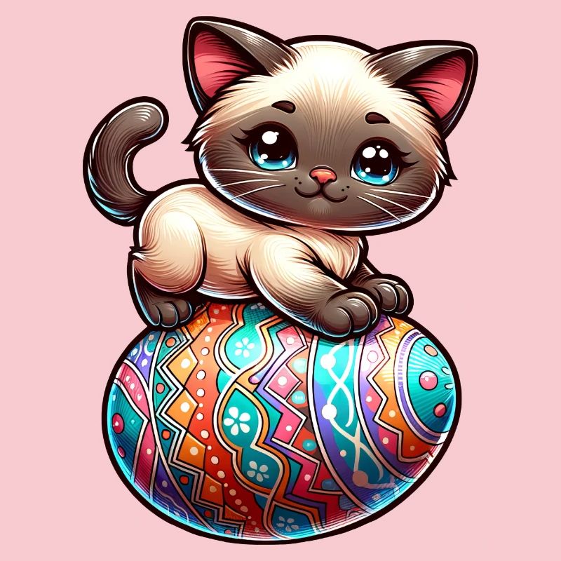 Siamese cat on easter egg