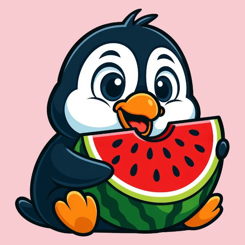 pingouin mignon avec pastèque dessin animé fruit arctique