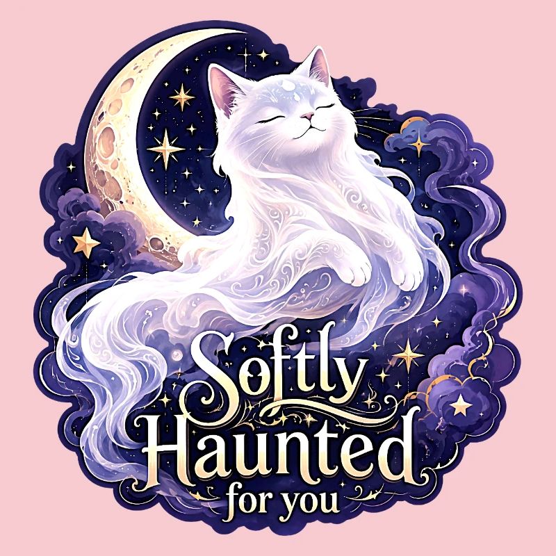 Softly Haunted White Moon Cat Gothic Celestial