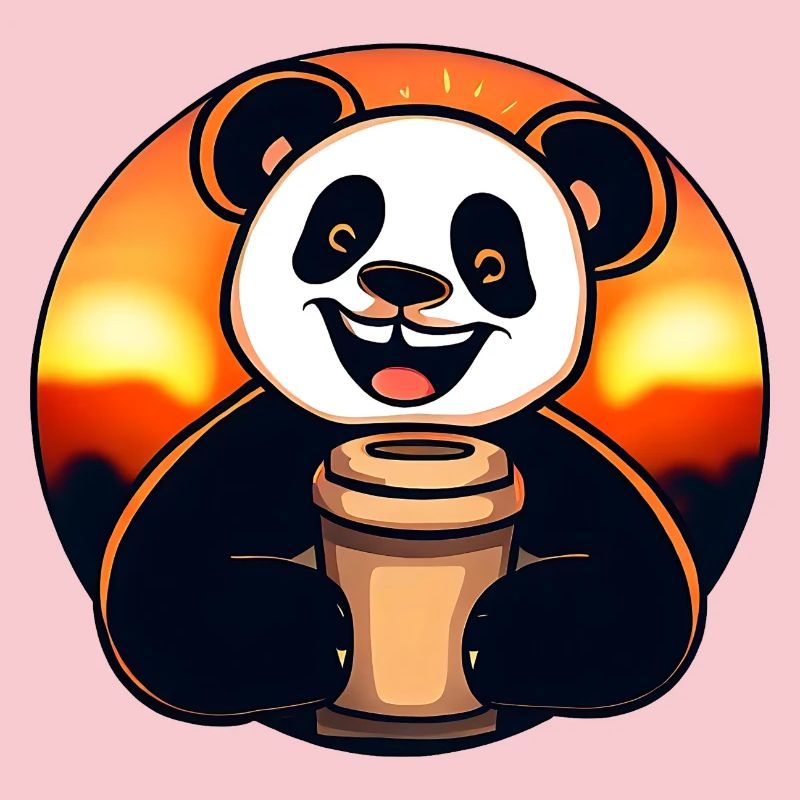 Panda panda bear drinks coffee