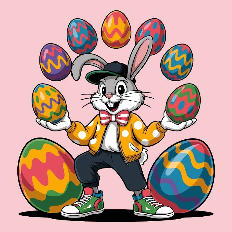 Easter bunny with colorful eggs