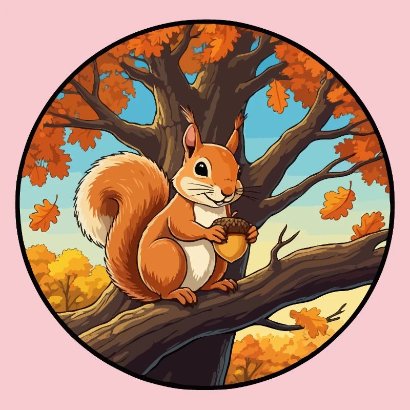 Eichhörnchen mit einer Eichel im Baum