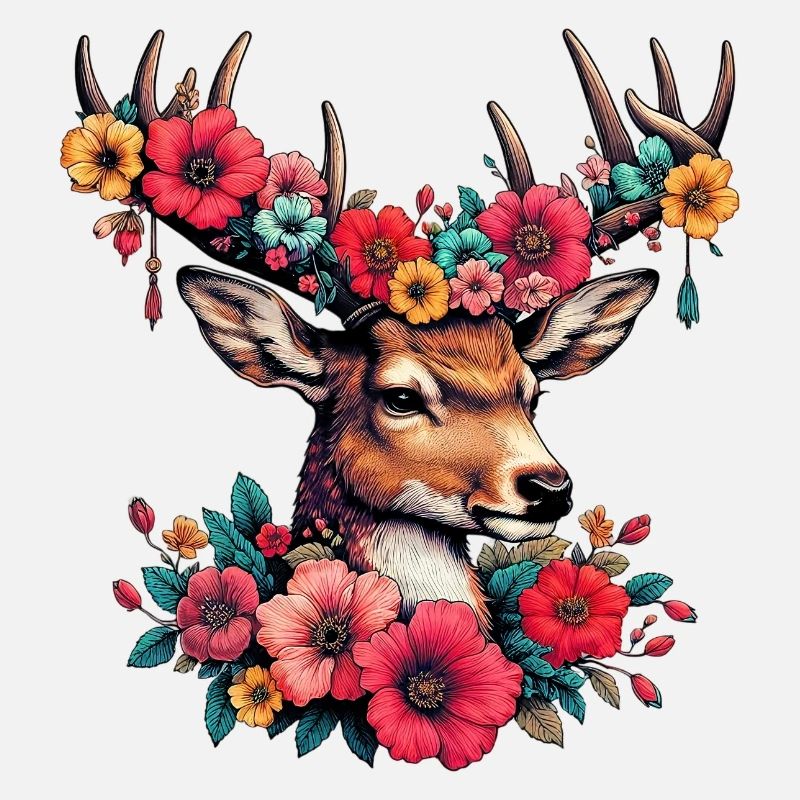 Cerf avec des fleurs