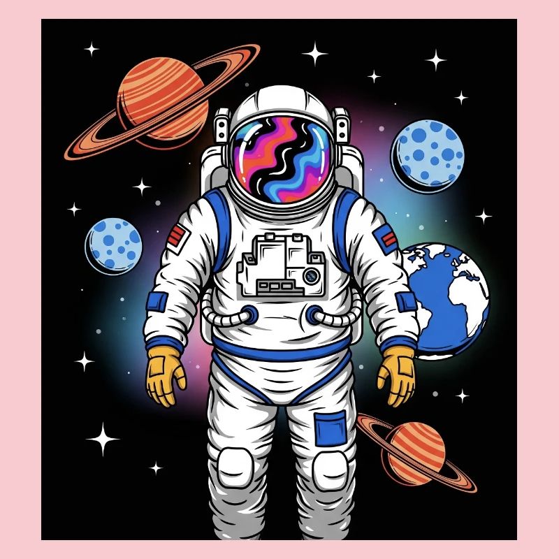 Space astronaut with planetary cosmos