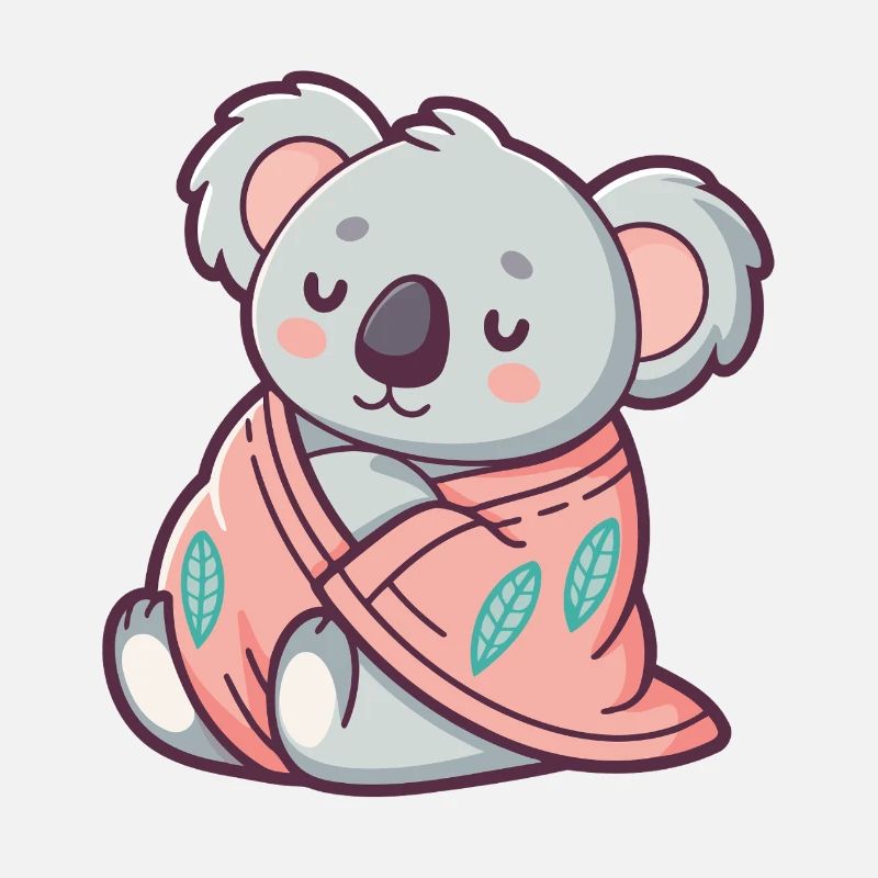 Koala câlin enveloppé dans une couverture rose
