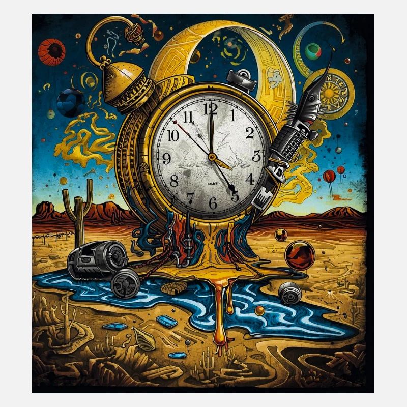 Floating Time Clock in Sand Desert