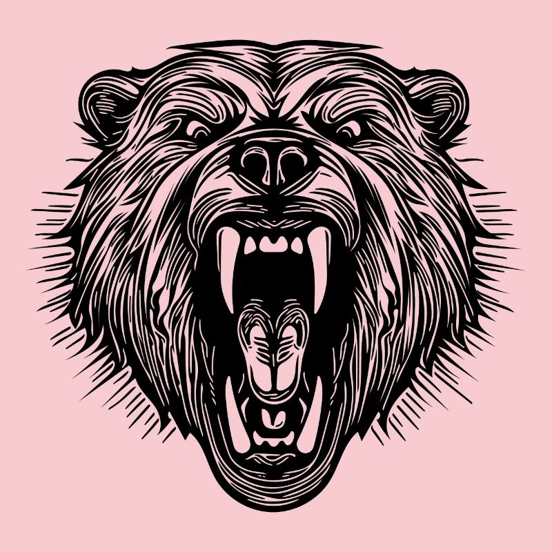 Angry bear's head with sharp teeth