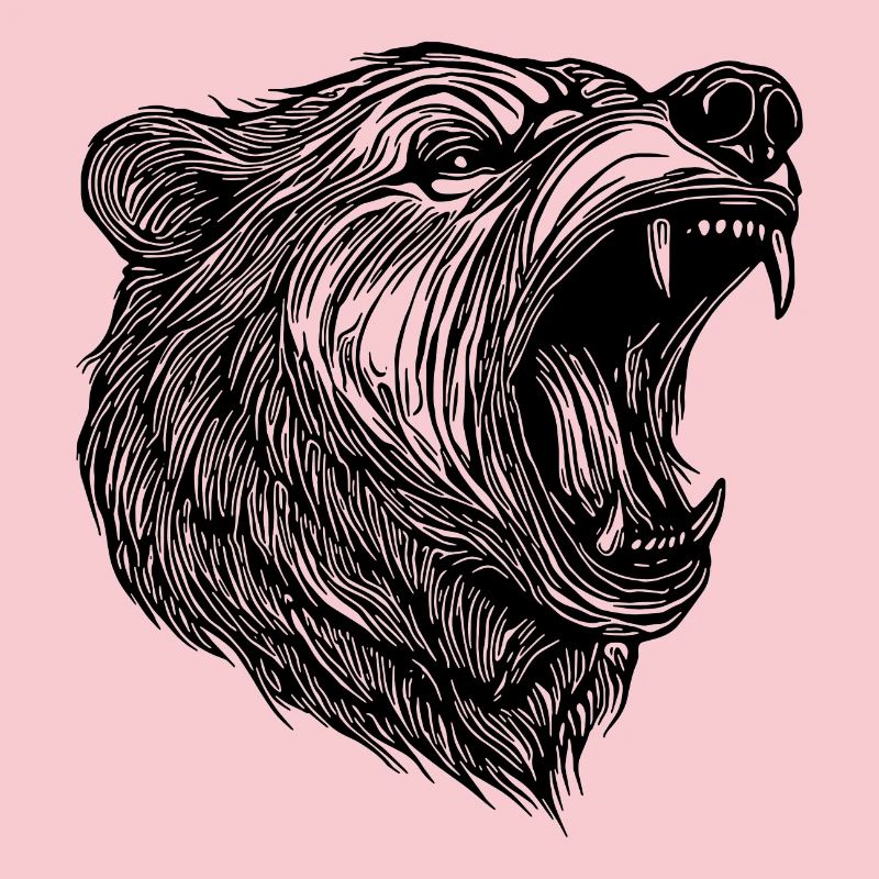 Wild bear head with sharp teeth