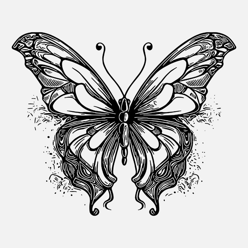 Lignes de tatouage minces style papillon rêve