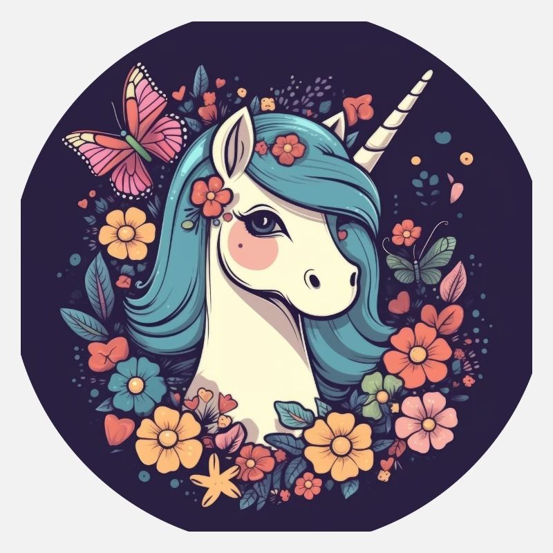 Licorne élégante avec fleurs de papillon