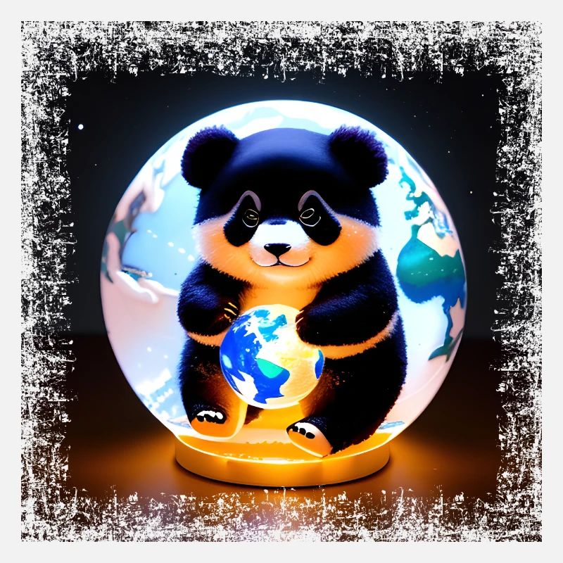 Panda on square grunge globe