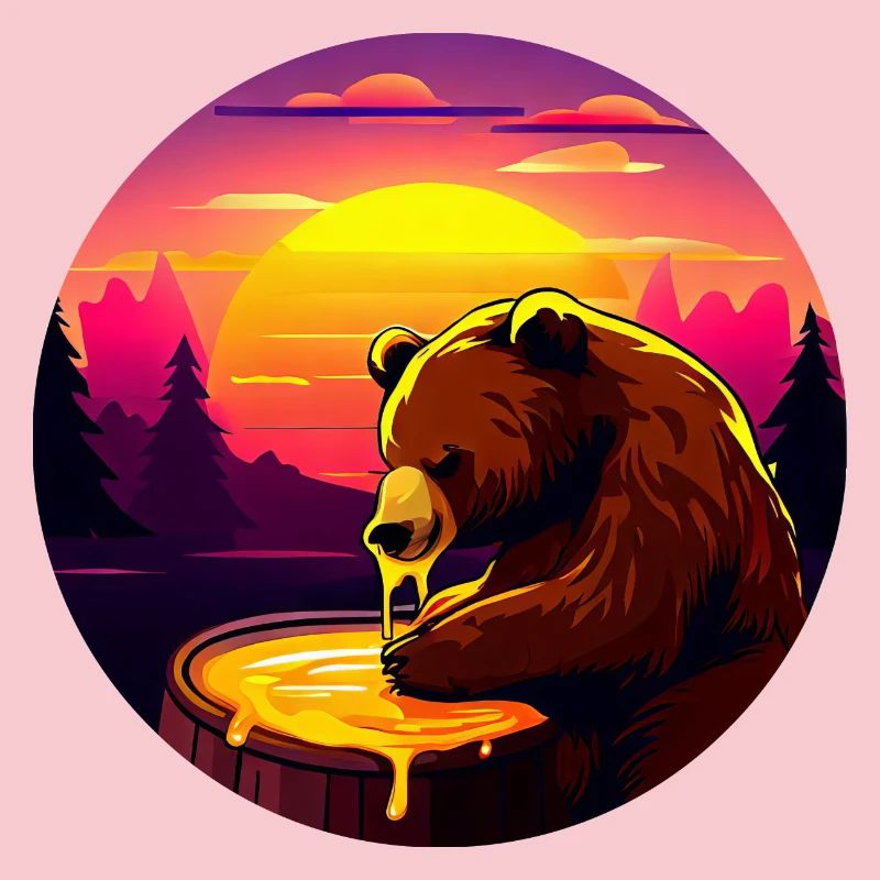 Conception de coucher de soleil avec ours brun et miel