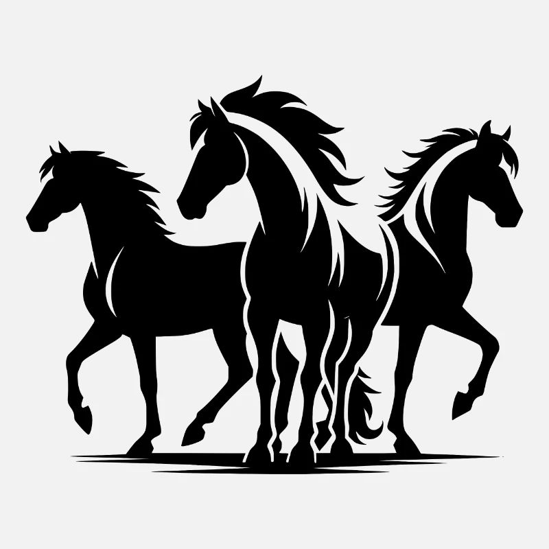 Three elegant horses with wild manes
