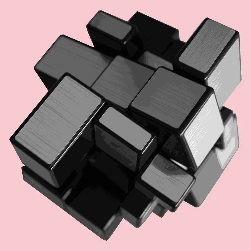 Silver-grey unstructured cube in perspective
