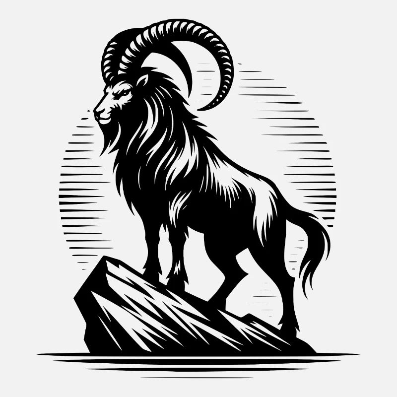 Grimmiger Steinbock mit gewaltigen Hörnern