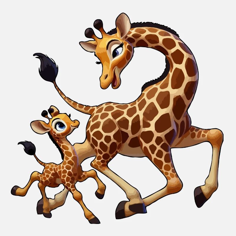 Giraffenmutter mit herumtollendem Kind