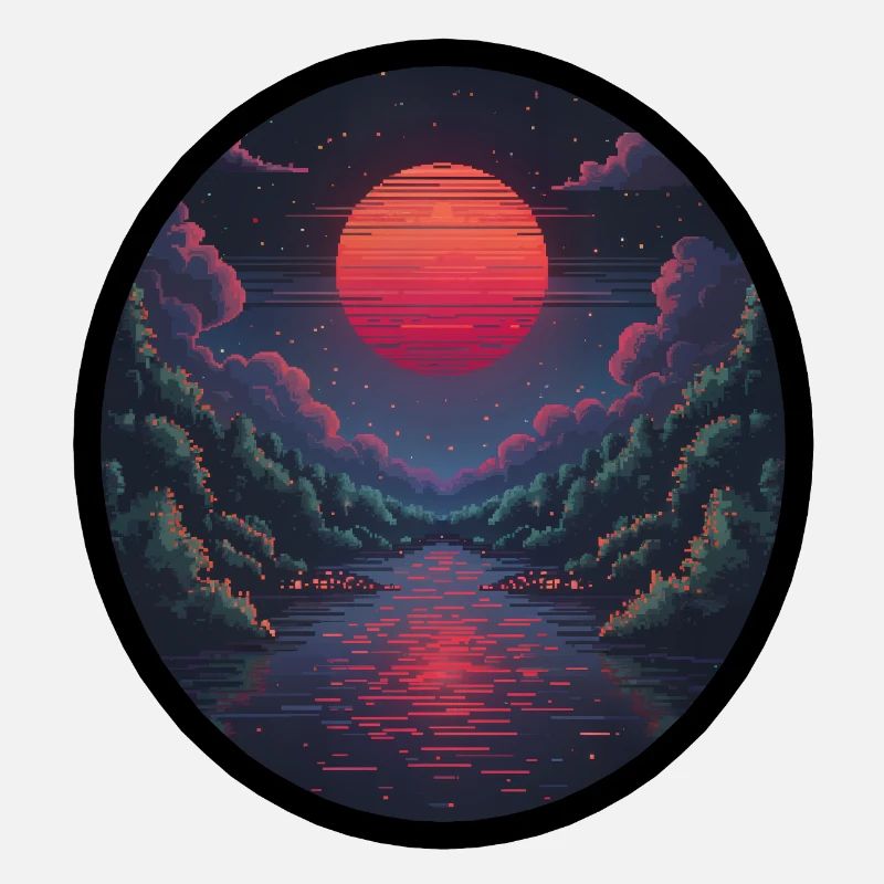 Pixel sunset over the water