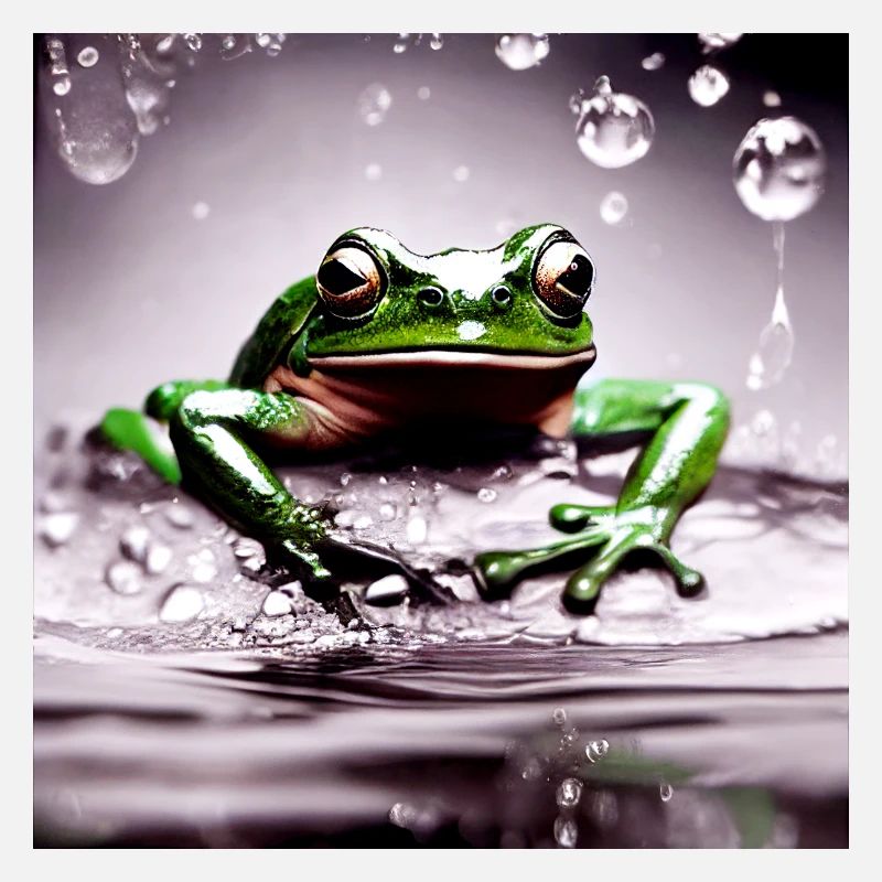 Green Tree Frog Water Puddle Drop Jump