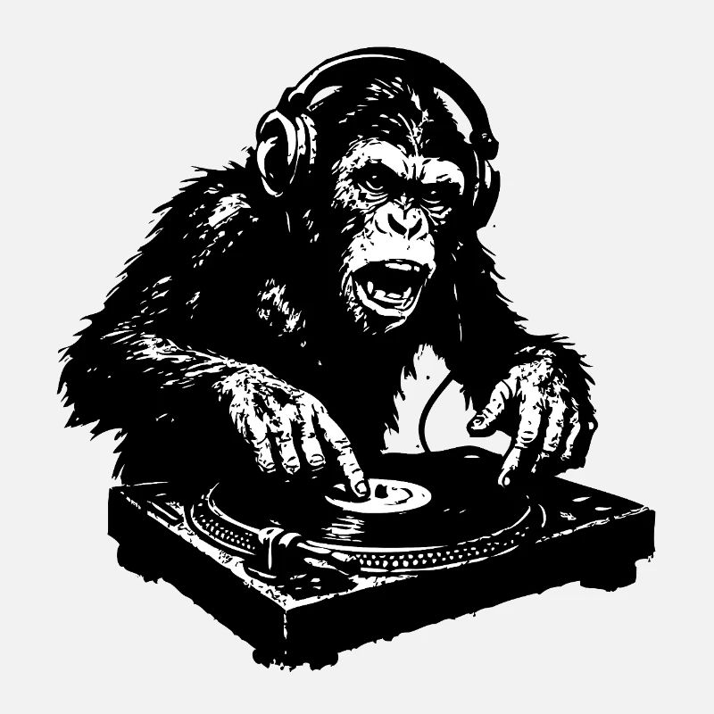 Wild DJ monkey playing loud music