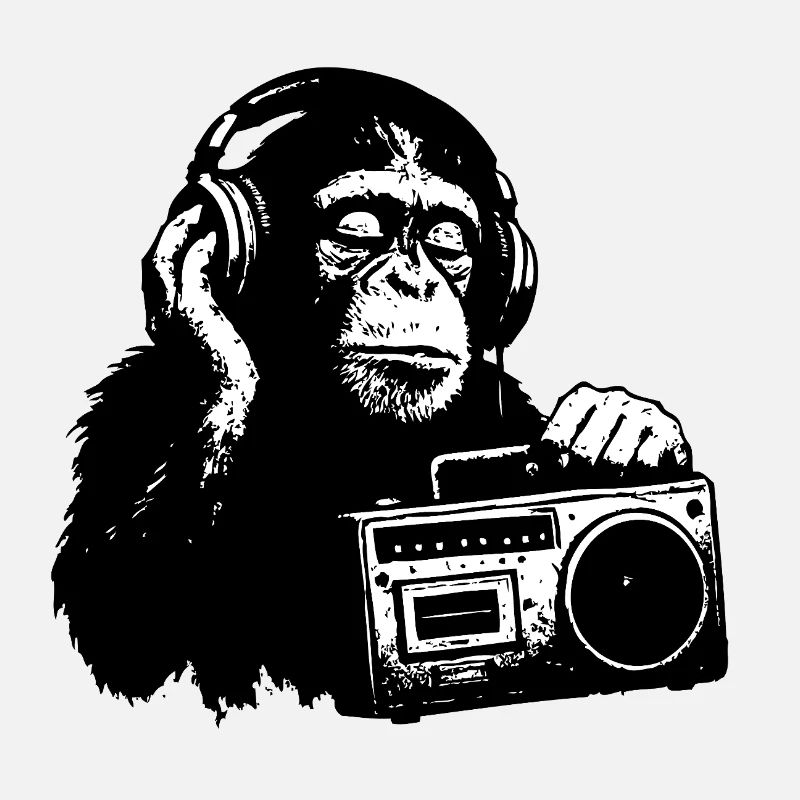 Singe avec magnétophone à cassette
