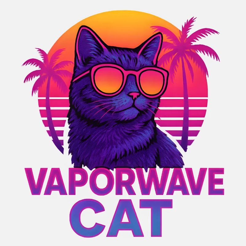 Vaporwave Cat with Sunset